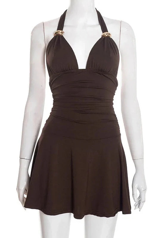 Elegant Slim Sleeveless Backless High-Waist Mini Dress