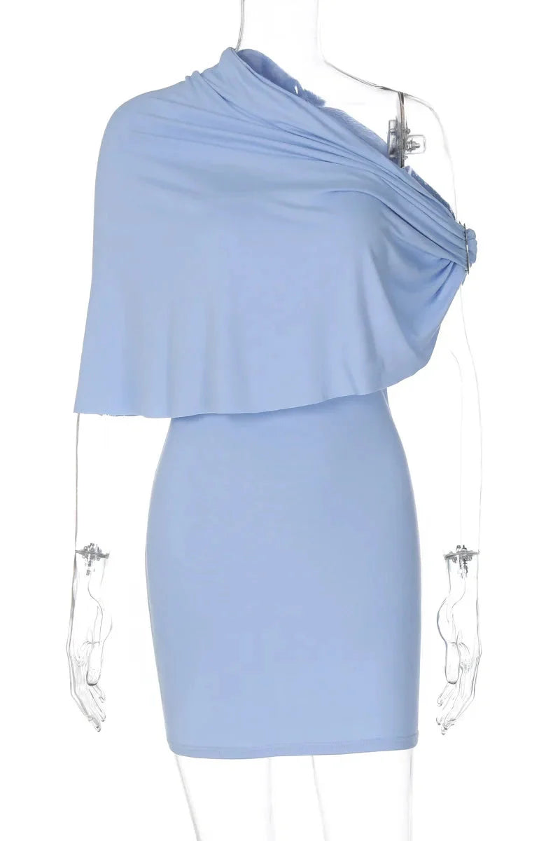 Elegant Slim Collar Shawl Sleeveless Mini Dress