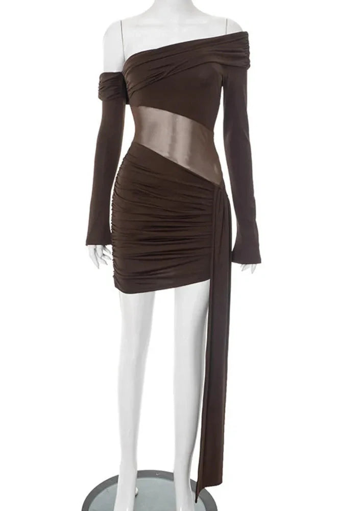 Off-Shoulder Long Sleeve See Through Strapless Backless Mini Dress