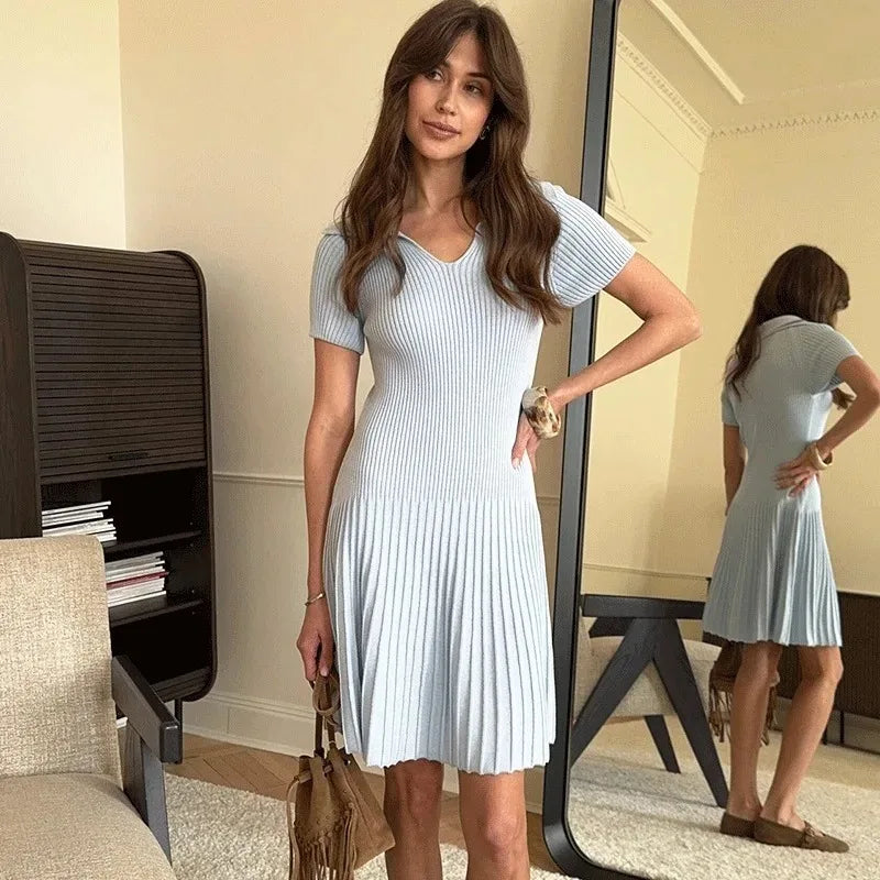 Elegant V-Neck Patchwork Mini Dress