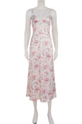 Lace Printed Backless High Waist Slim V-Neck Maxi Dress