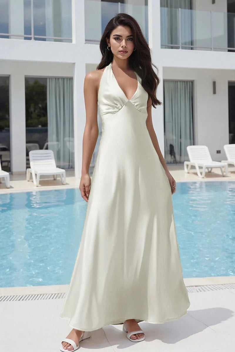 V Neck Tie-Up Backless Sleeveless Maxi Dress