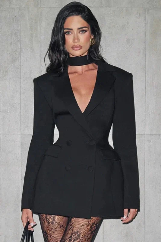 Elegant Slim Double Breasted Pockets Mini Dress