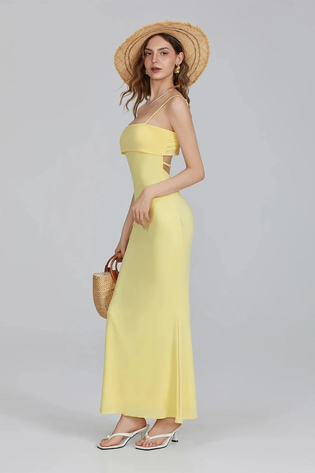 Square Neck Spaghetti Strap Slim Fit Maxi Dress