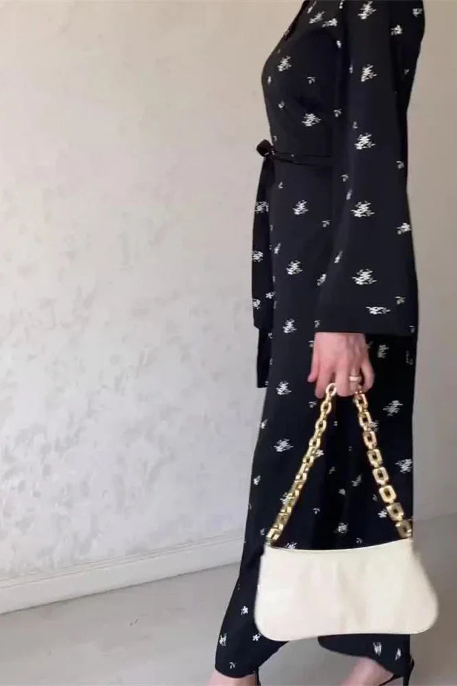 Printed V-Neck Patchwork High Waist Lace-Up Maxi Dress