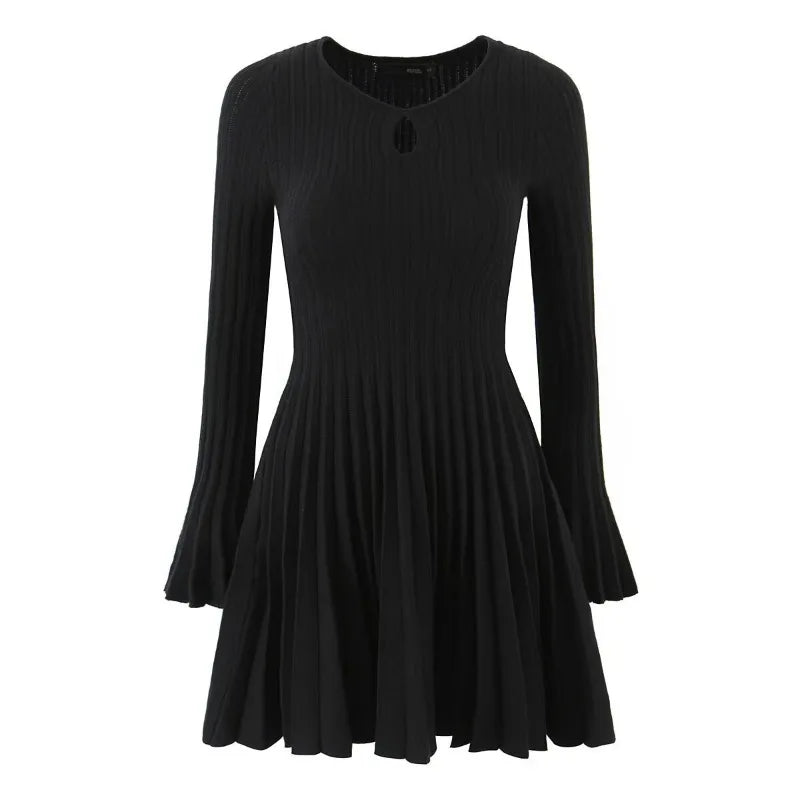 Hollow Out High Waist Long Sleeve Mini Dress