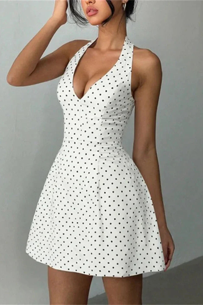 Lace-Up V-Neck Backless High Waist Mini Dress