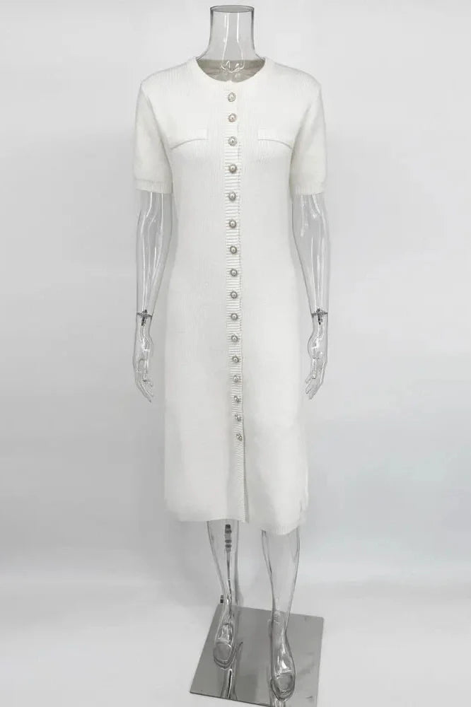 Elegant Short Sleeve Slim High Waist Midi Dress