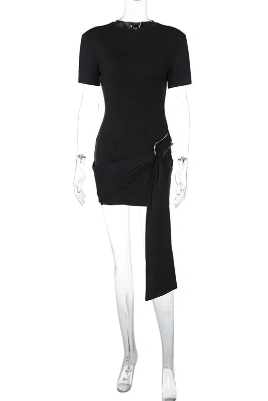 Elegant Round Neck Short-Sleeved Mini Dress