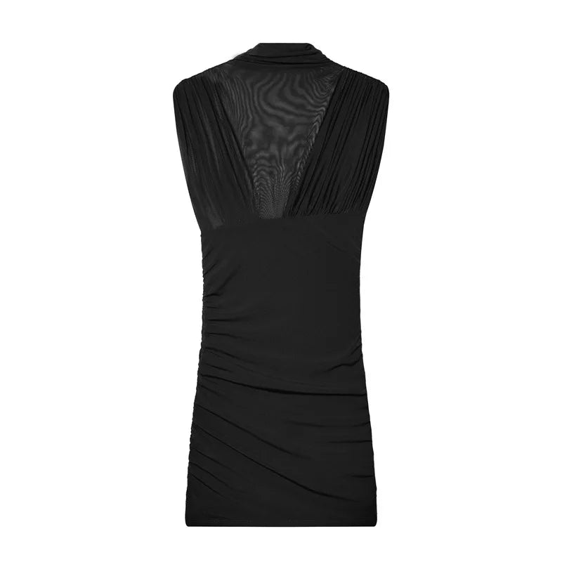 See Through Patchwork Sleeveless Mini Dress