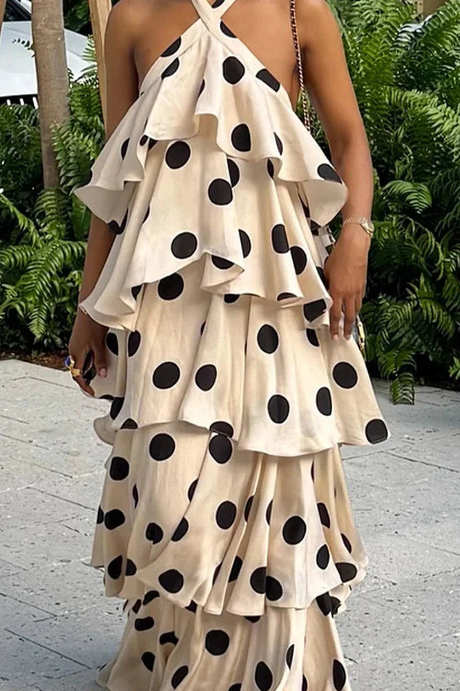 Elegant Backless Polka Dot Sleeveless Maxi Dress