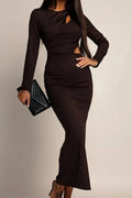 Hollow Out Long Sleeve O-Neck Bodycon Maxi Dress