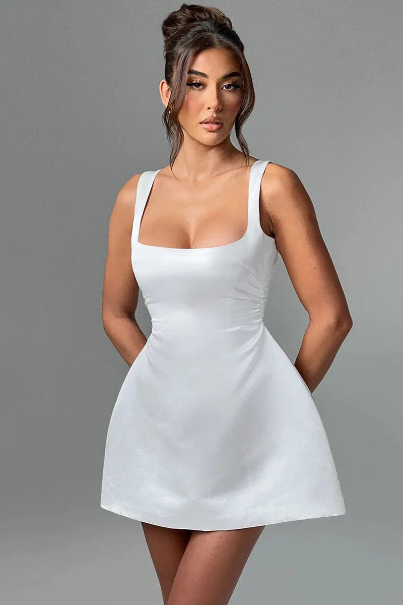 Square Collar Sleeveless Backless A-line Mini Dress