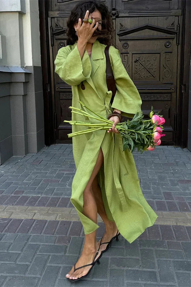 Lace-Up Long Sleeve High Waist Maxi Dress