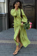Lace-Up Long Sleeve High Waist Maxi Dress