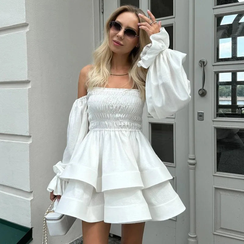 Off Shoulder Ruched Long Sleeve Mini Dress