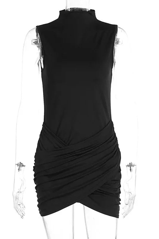 Elegant Sleeveless Turtleneck Slim Mini Dress