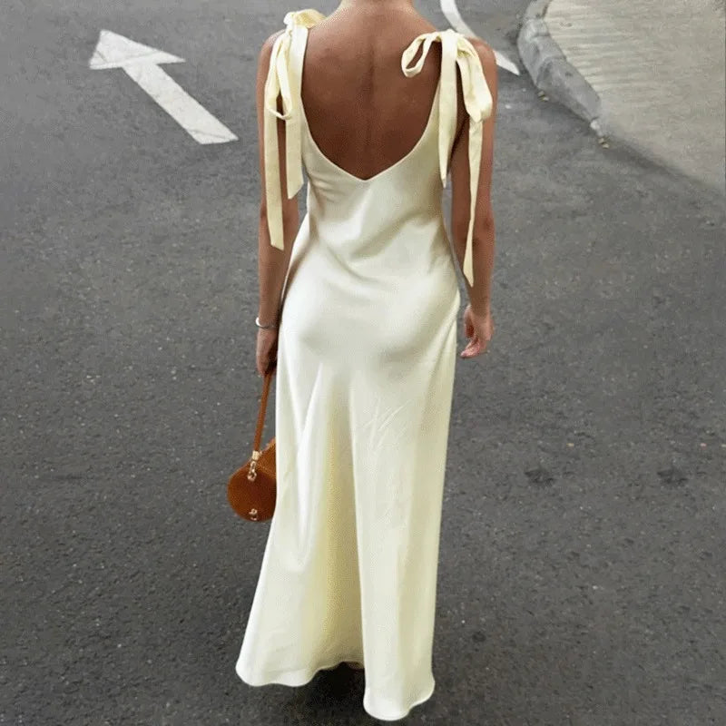 Elegant Lace-Up Backless High Waist Sleeveless Maxi Dress