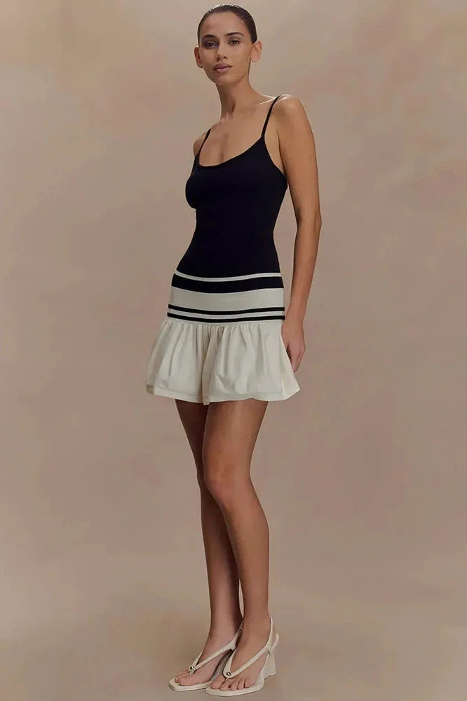 Patchwork Spaghetti Strap Sleeveless Backless Mini Dress
