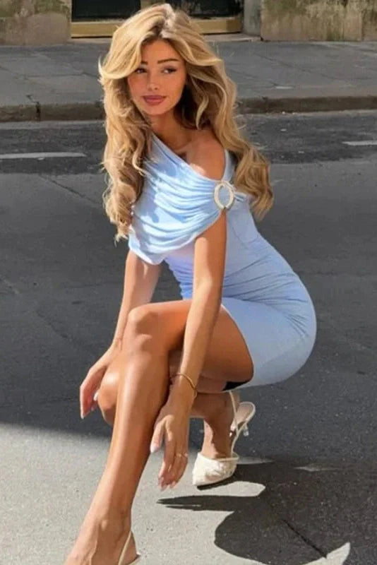 Elegant Slim Collar Shawl Sleeveless Mini Dress