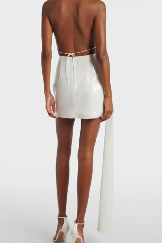 Deep V Backless Sleeveless Lace Up Mini Dress