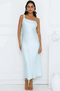 One Shoulder Backless Sleeveless High Split Maxi Dress