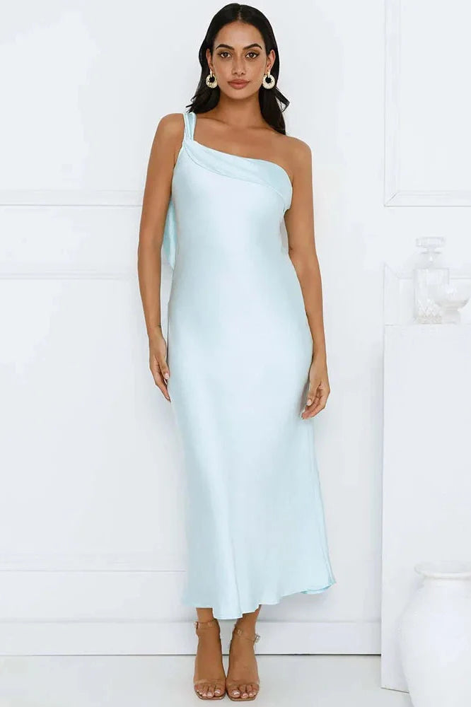One Shoulder Backless Sleeveless High Split Maxi Dress