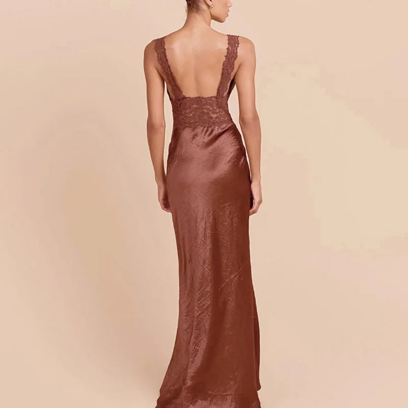 Lace Patchwork Hollow Out Backless Maxi Dress