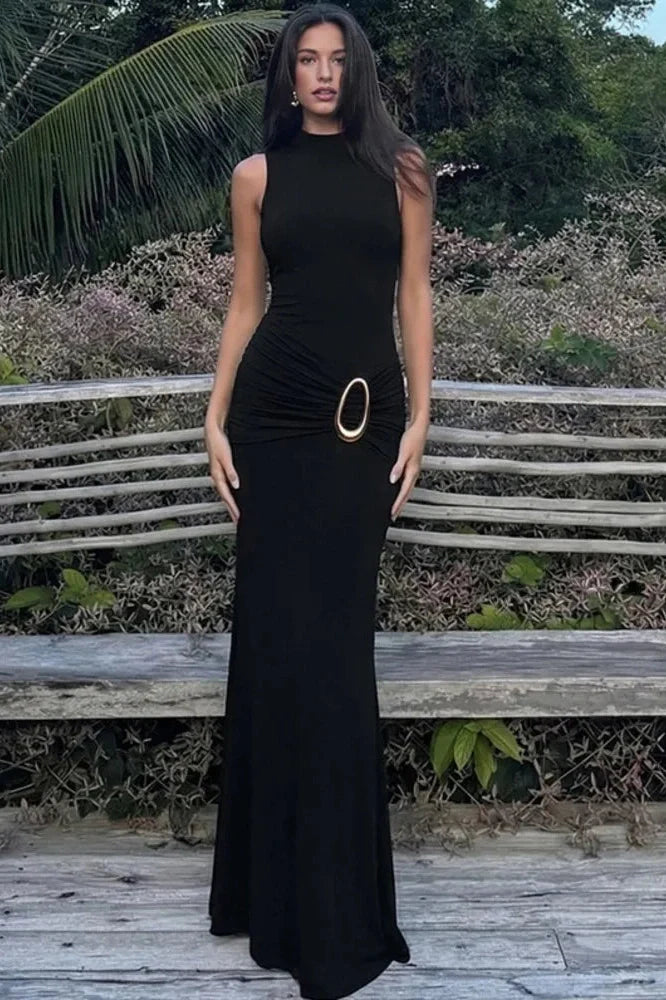 Turtleneck Sleeveless Bodycon Maxi Dress