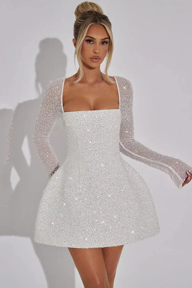 Long Sleeve Backless Lace-up High Waist A-line Mini Dress