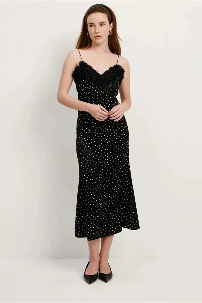 Lace V-Neck Backless High Waist Midi Dress