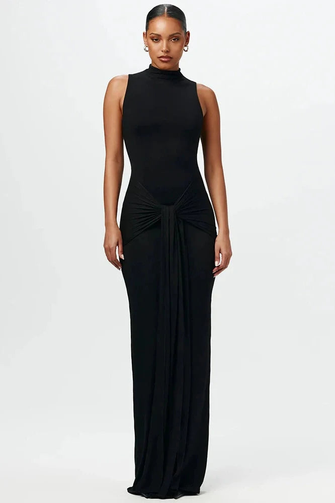 High Collar Sleeveless Bodycon Maxi Dress