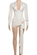 Lace-Up Backless V-Neck Long Sleeve Bodycon Mini Dress
