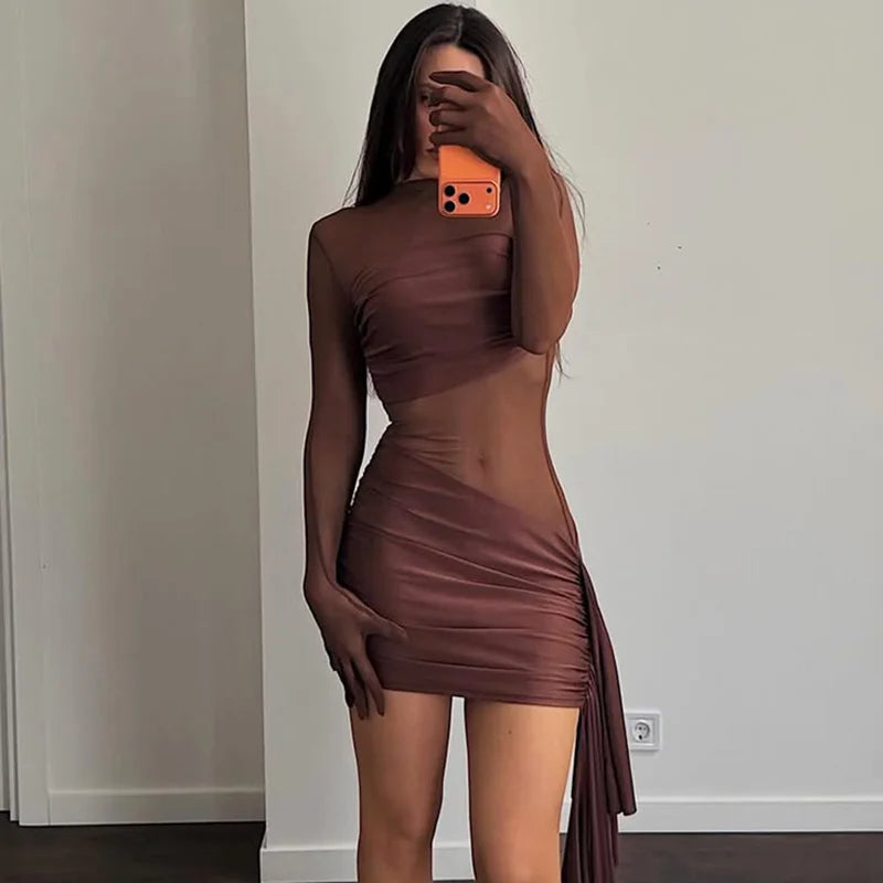 See Through Ribbon Patchwork Mini Dress