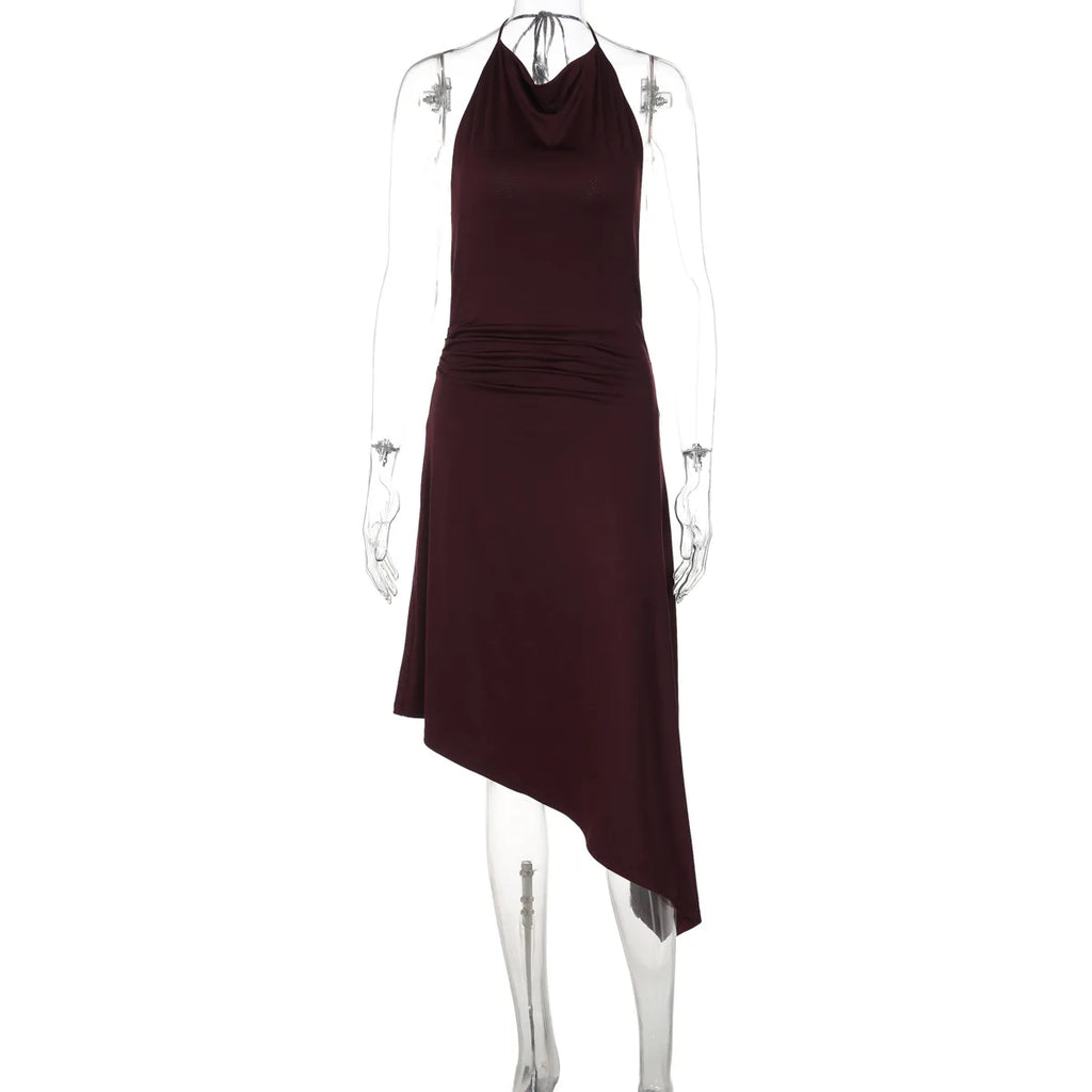 Backless Slim Lace Irregular Midi Dress