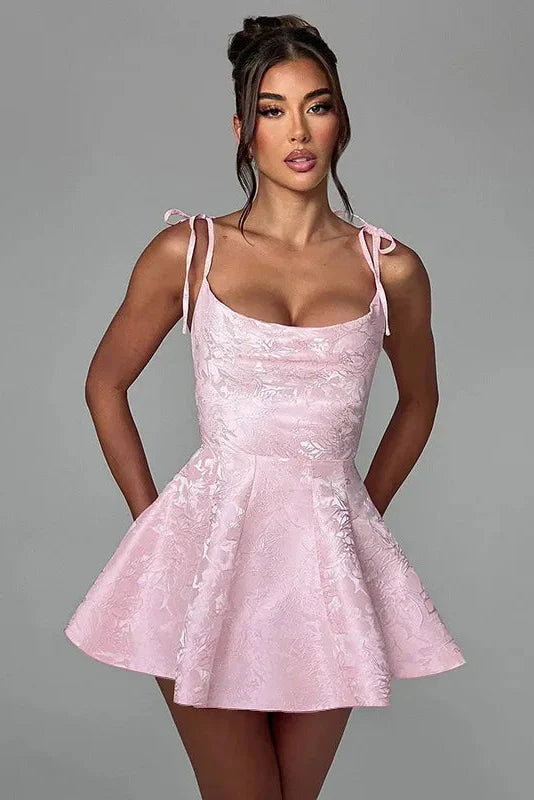 Spaghetti Strap Backless Lace Up A-Line Mini Dress