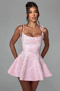 Spaghetti Strap Backless Lace Up A-Line Mini Dress