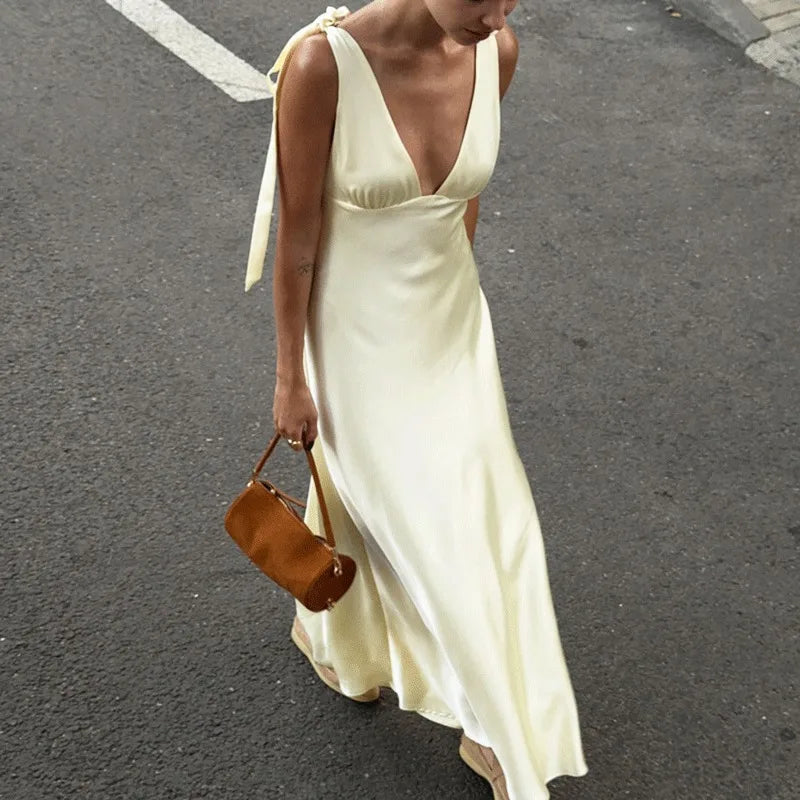 Elegant Lace-Up Backless High Waist Sleeveless Maxi Dress