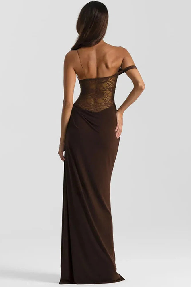 Off-Shoulder Lace See Through Sleeveless Backless Maxi Dress